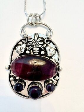Beautiful, 2 inch, 925 marked Purple Amethyst pendant on a silver chain.